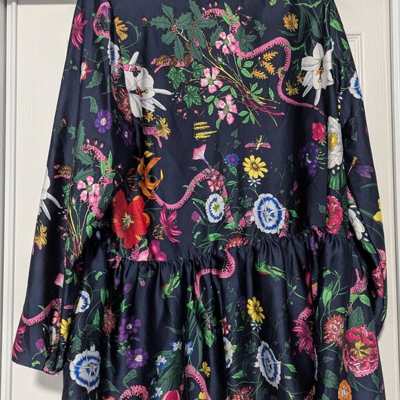 Ellos Size 12 Silky Floral Dress Shirt Tie Neck Collar Peplum - Picture 5 of 6